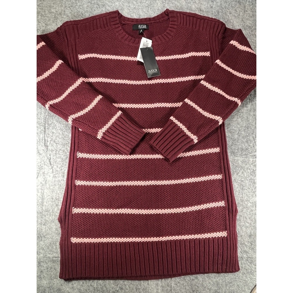 NWT Ana Women's Striped Knit Sweater Long Ruby Workwear Acrylic
